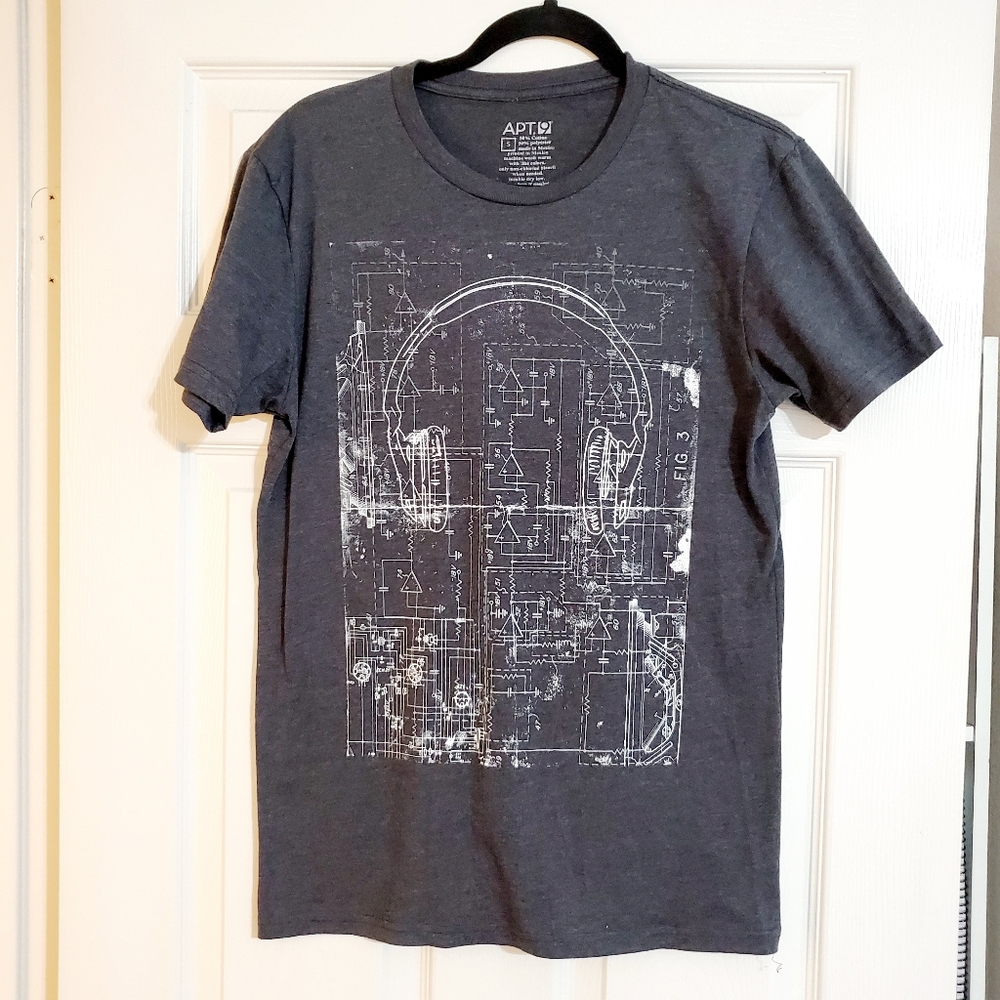 Apt.9 Music tech themed short sleeve tee gray black Small computer graphics